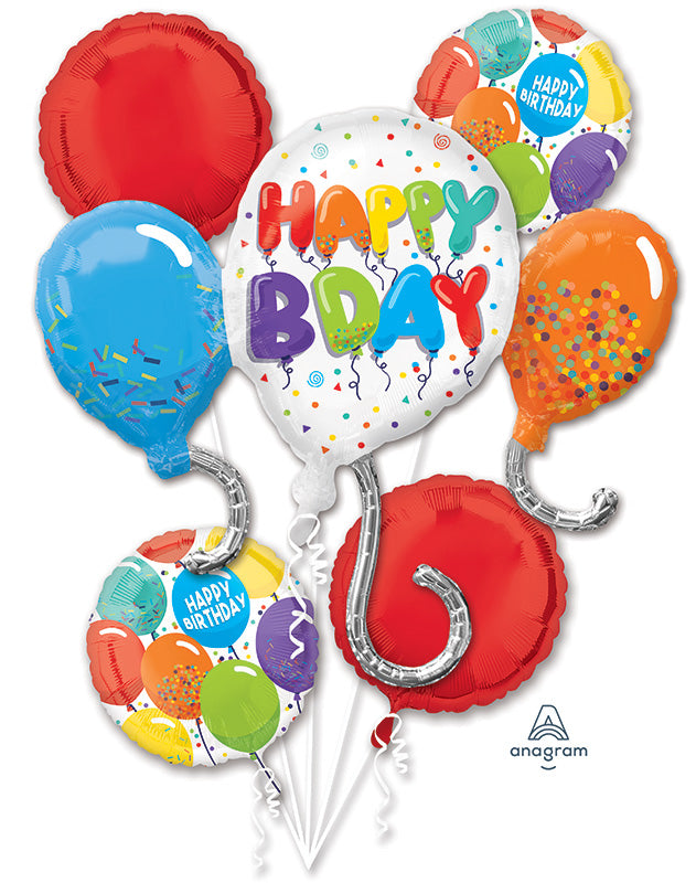 Happy Birthday Balloon Bouquet - 6-Piece Classic Celebration Set