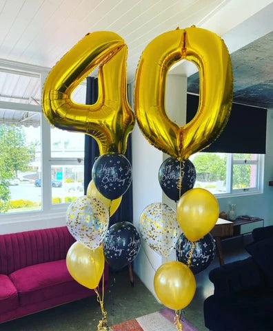 Double number Gold Birthday & Confetti Balloons