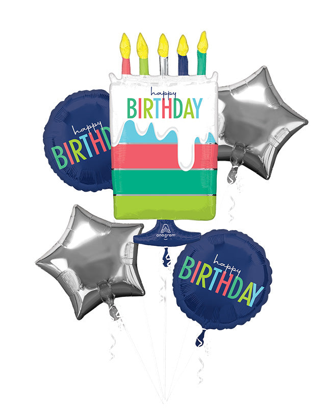 Birthday Cake Balloon Bouquet - 6-Piece Elegant Party Decoration Set