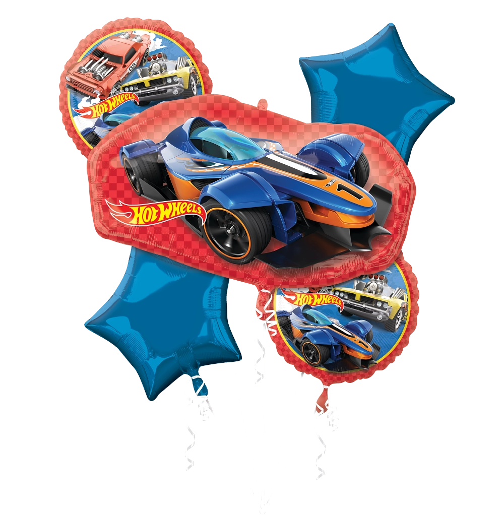 Hot Wheels Balloon Bouquet - 6-Piece Racing Party Decoration Set