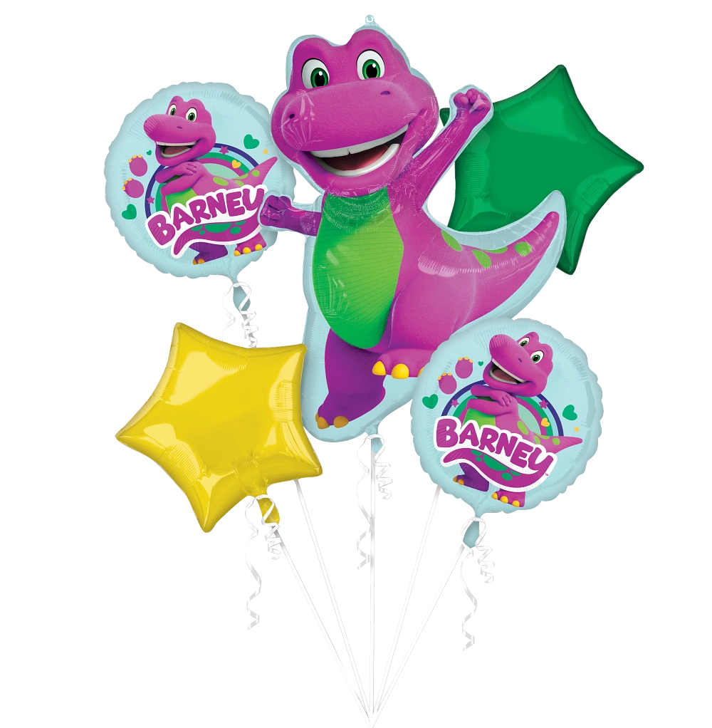 Barney Balloon Bouquet - 6-Piece Preschool Party Decoration Set