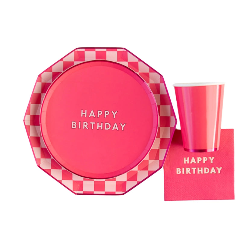 Pink Happy Birthday Small Plates 8-Pack - Party Dessert Plates