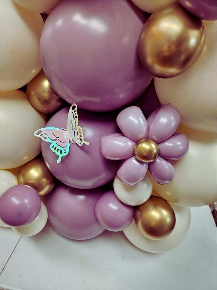 Purple & Gold Custom Balloon Bouquet with Distortion Balloon Flowers