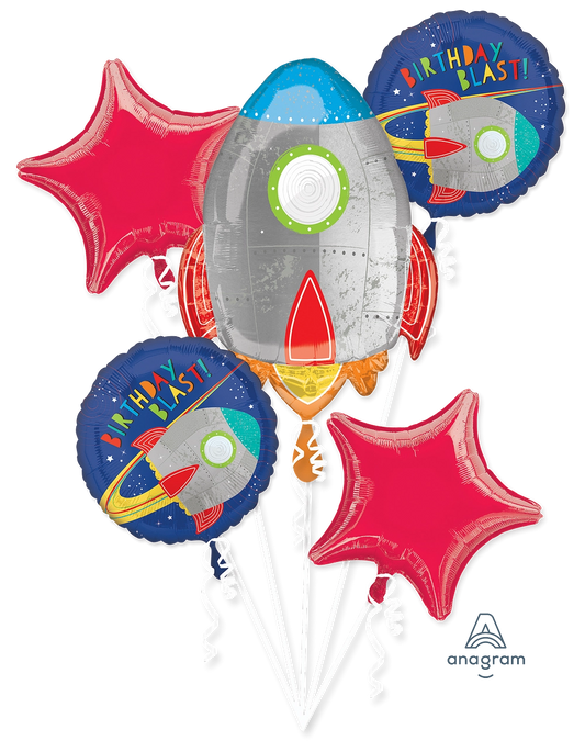 Rocket Balloon Bouquet - 6-Piece Space Party Decoration Set