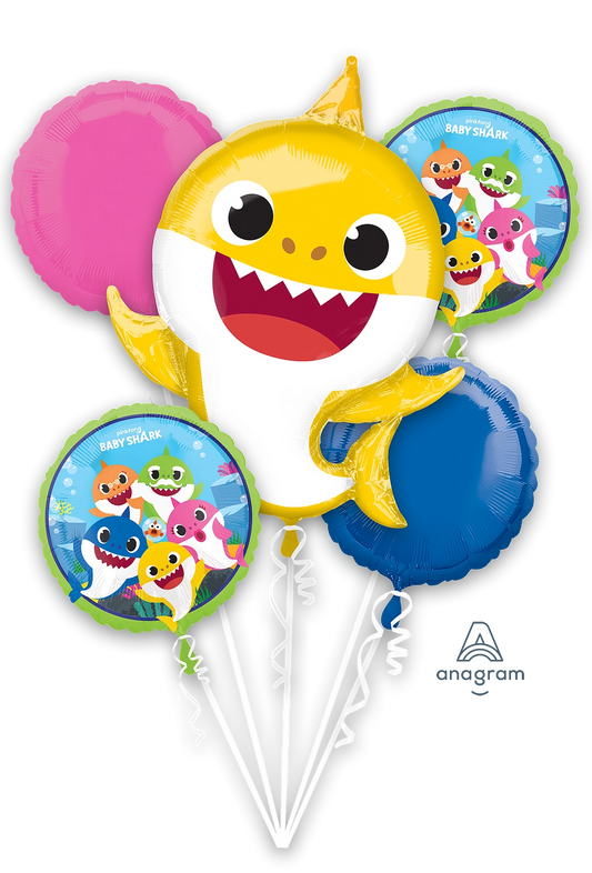 Baby Shark Balloon Bouquet - 6-Piece Ocean Party Decoration Set