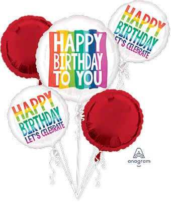 Happy Birthday Let's Celebrate Balloon Bouquet - 6-Piece Red Party Set