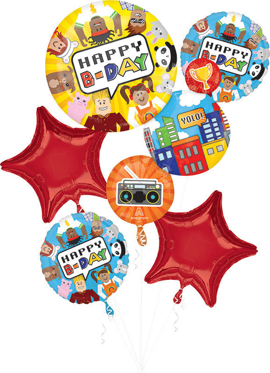 Party Town Happy Birthday Balloon Bouquet - 6-Piece Celebration Set