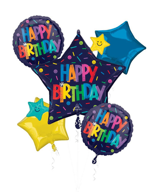 Happy Birthday Star Balloon Bouquet - 6-Piece Celebration Set
