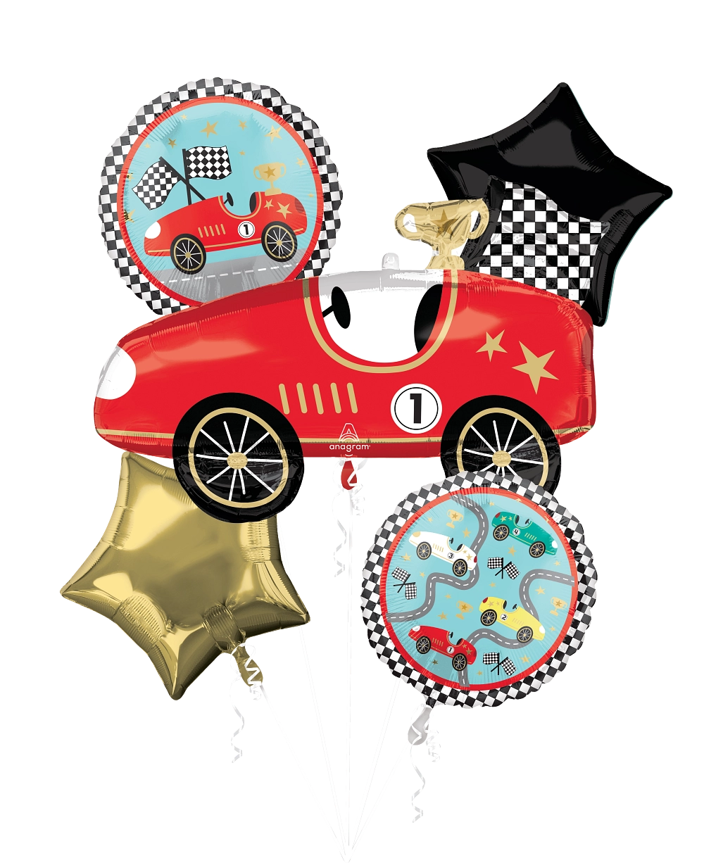 Racing Car Balloon Bouquet - 6-Piece Speed Party Decoration Set