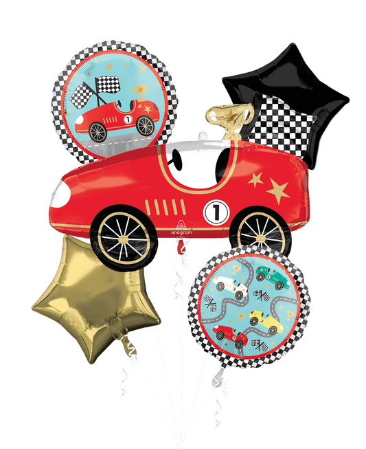 Racing Car Balloon Bouquet - 6-Piece Speed Party Decoration Set