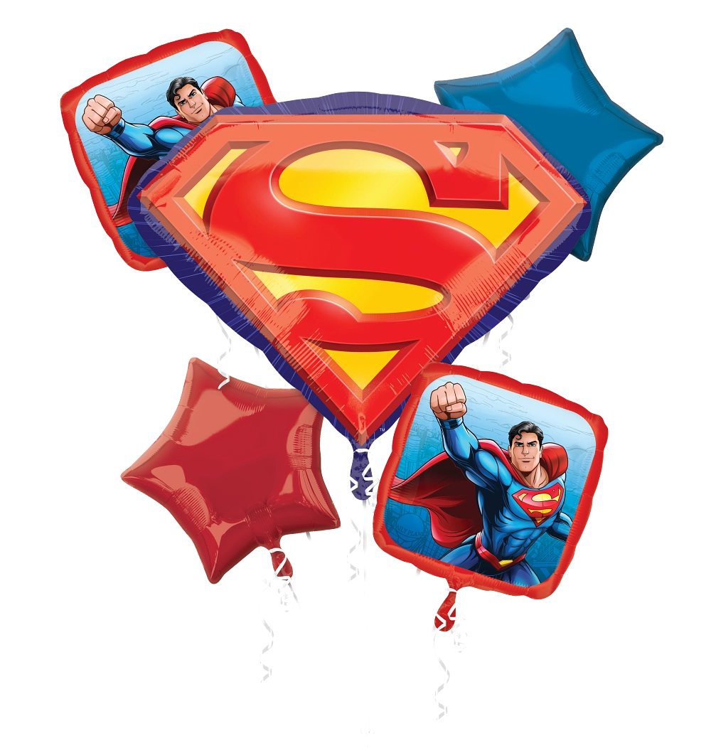 Superman Balloon Bouquet - 6-Piece Superhero Party Decoration Set