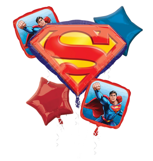 Superman Balloon Bouquet - 6-Piece Superhero Party Decoration Set