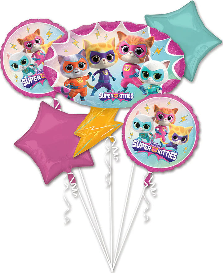 Super Kitties Balloon Bouquet - 6-Piece Preschool Party Decoration Set