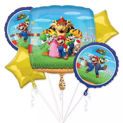 Super Mario Balloon Bouquet - 6-Piece Gaming Party Decoration Set