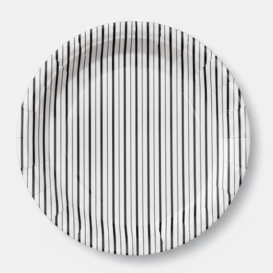 Black and White Striped Plates Set of 8 - Party Tableware
