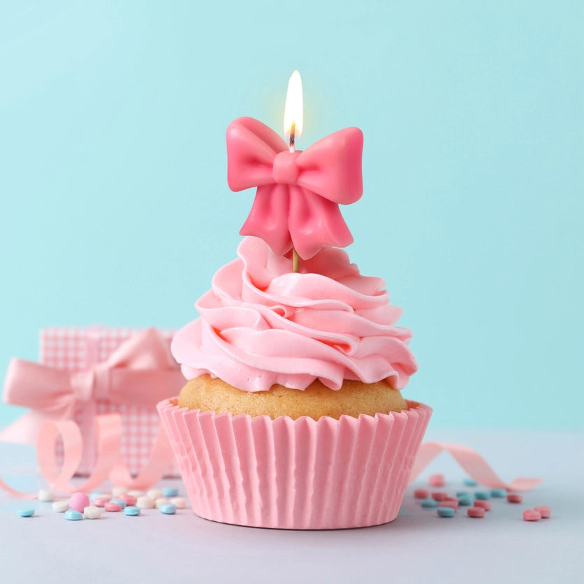 Pink Bow Birthday Candles Set of 5 - Cake Topper Decorations