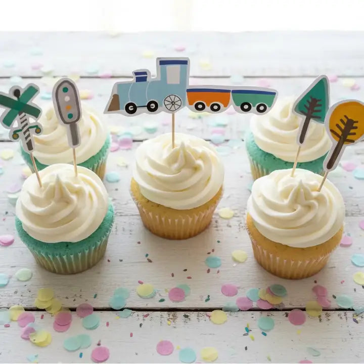 Steam Train Cupcake Toppers Set of 12 - Party Decorations