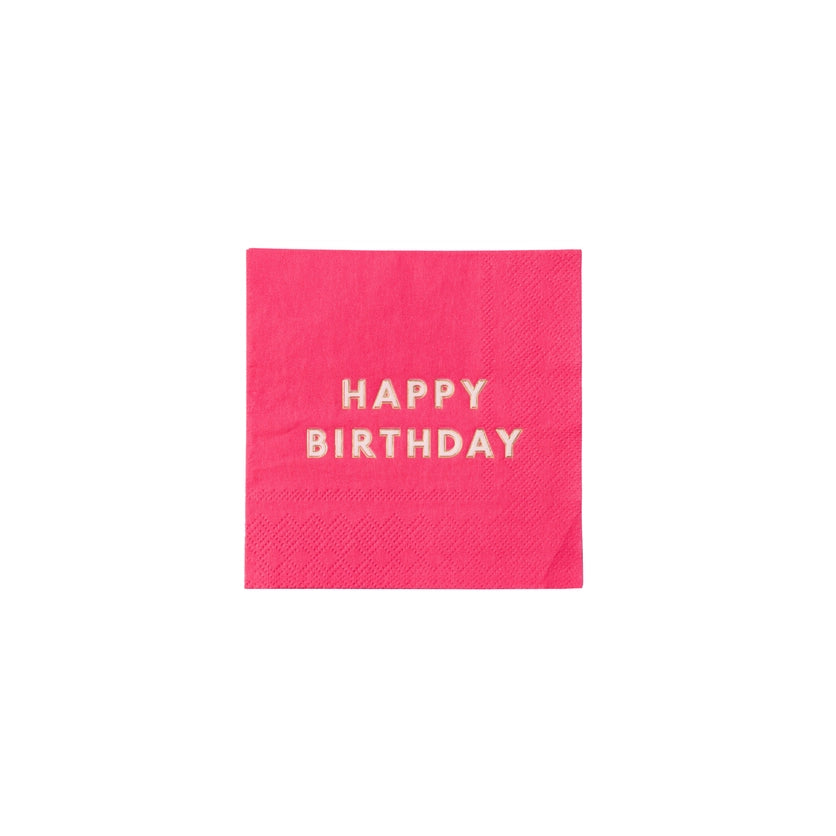 Pink Happy Birthday Cocktail Napkins - Party Tableware Supplies