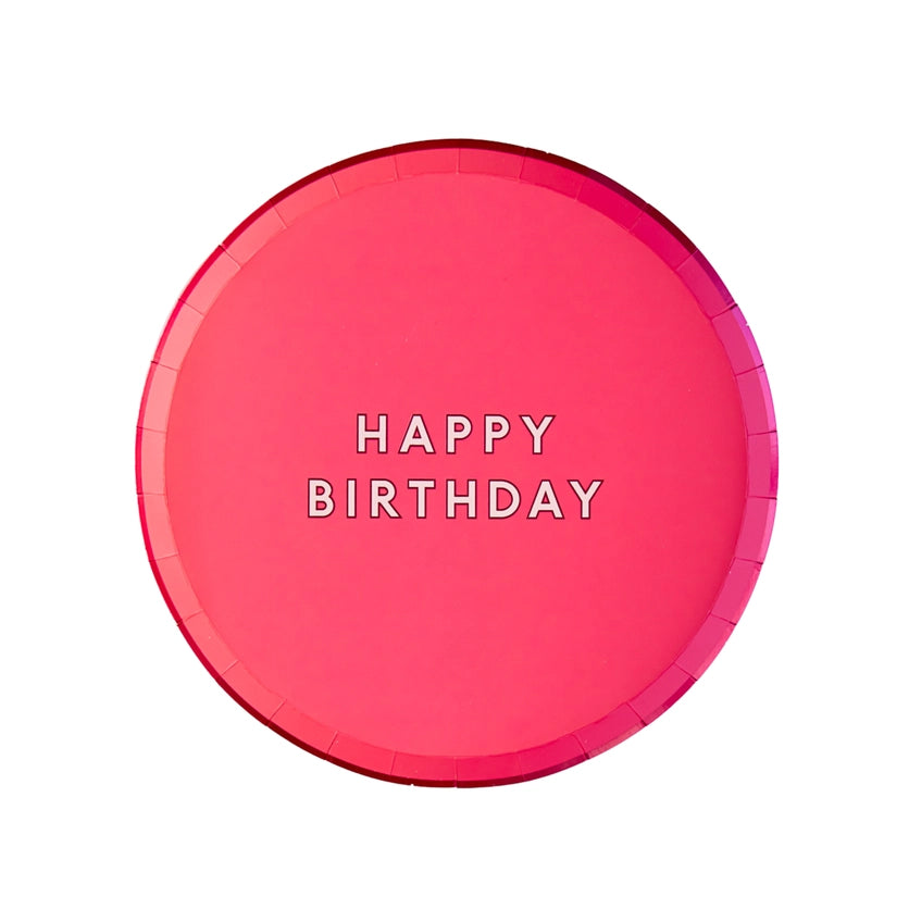Pink Happy Birthday Small Plates 8-Pack - Party Dessert Plates