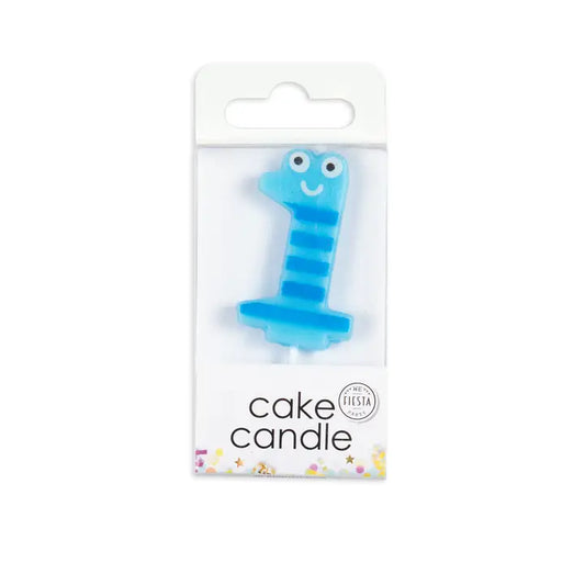 Number Candle Funny Face Blue 1 + 2- Party Cake Topper Decoration